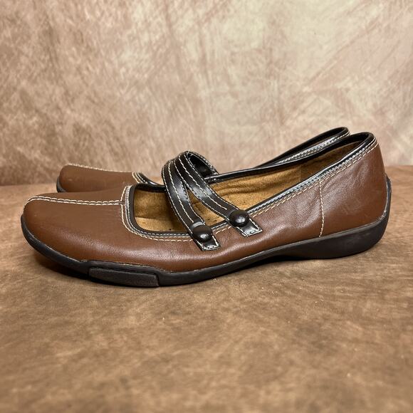 Naturalizer Mary Jane Flats Leather Brown Accent Strap Women's 8M Peasant Boho - Picture 1 of 13